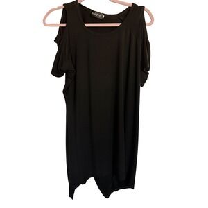 Relipop Black Cold Shoulder Asymmetrical Hem Tunic Top 1X womens plus size
